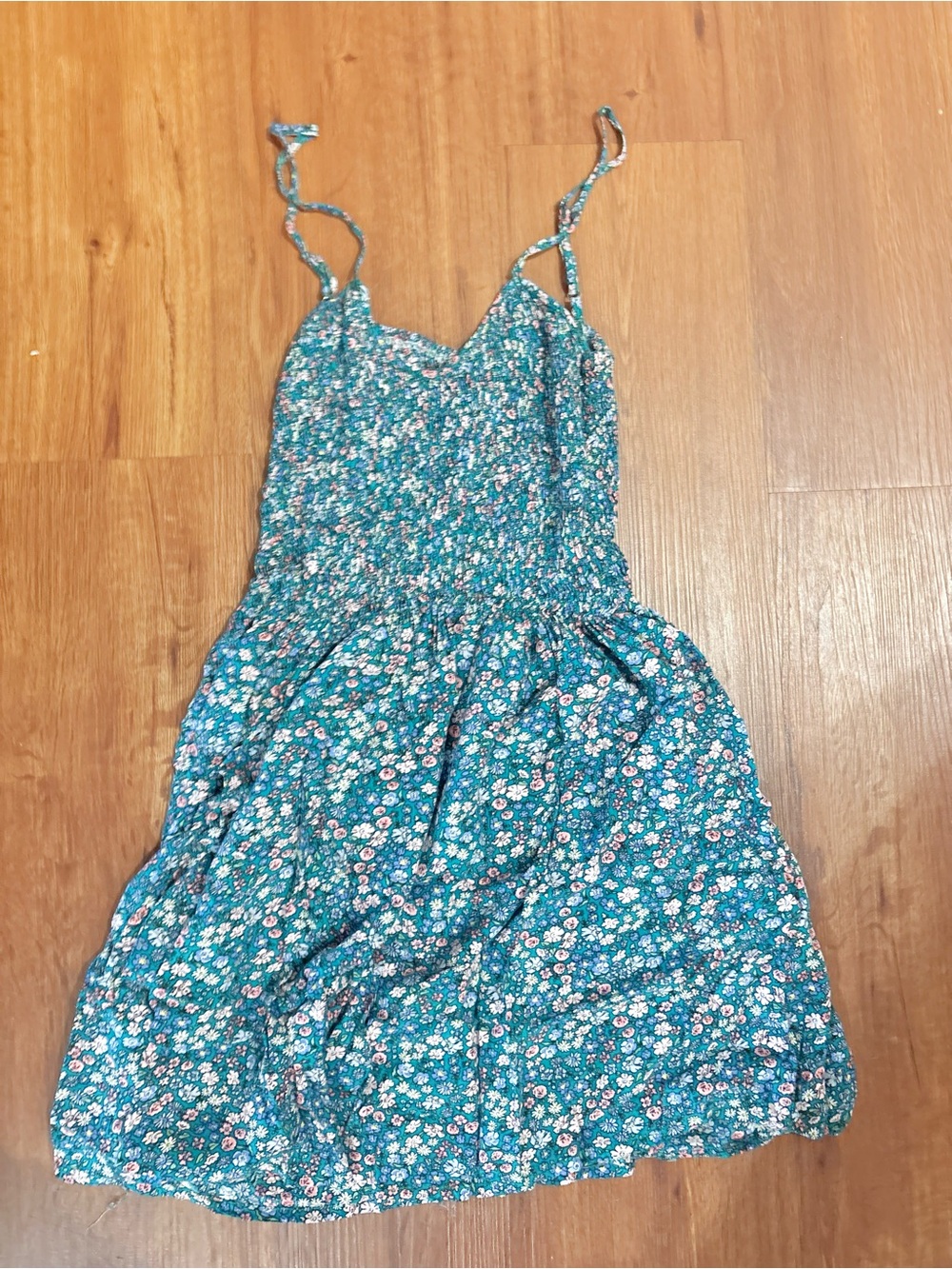 Floral Teal Spaghetti-Strap Mini Dress